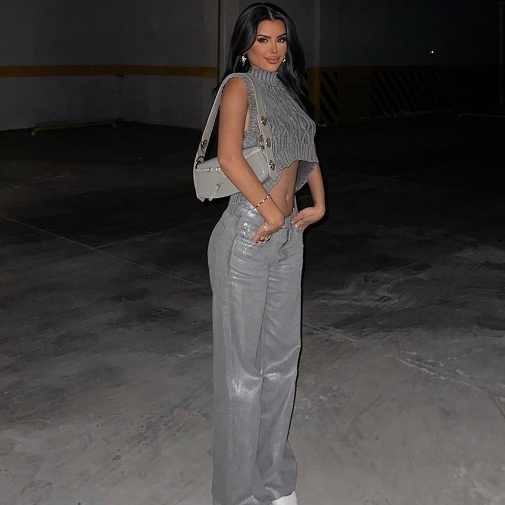 Zara metallic mid ride wide leg jeans